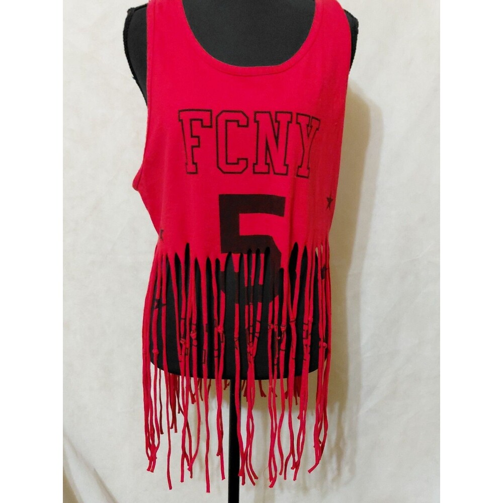 Rare FCNY #5 Flight Club Large Red Distressed Fringe Bottom Tank Top